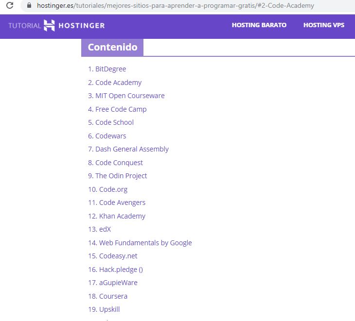 Plataformas de Hostinguer para aprender a programar