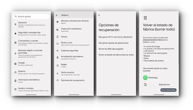 ¿Cómo formatear un delular Android? Aquí tienes cuatro pantallazos del proceso, paso a paso.