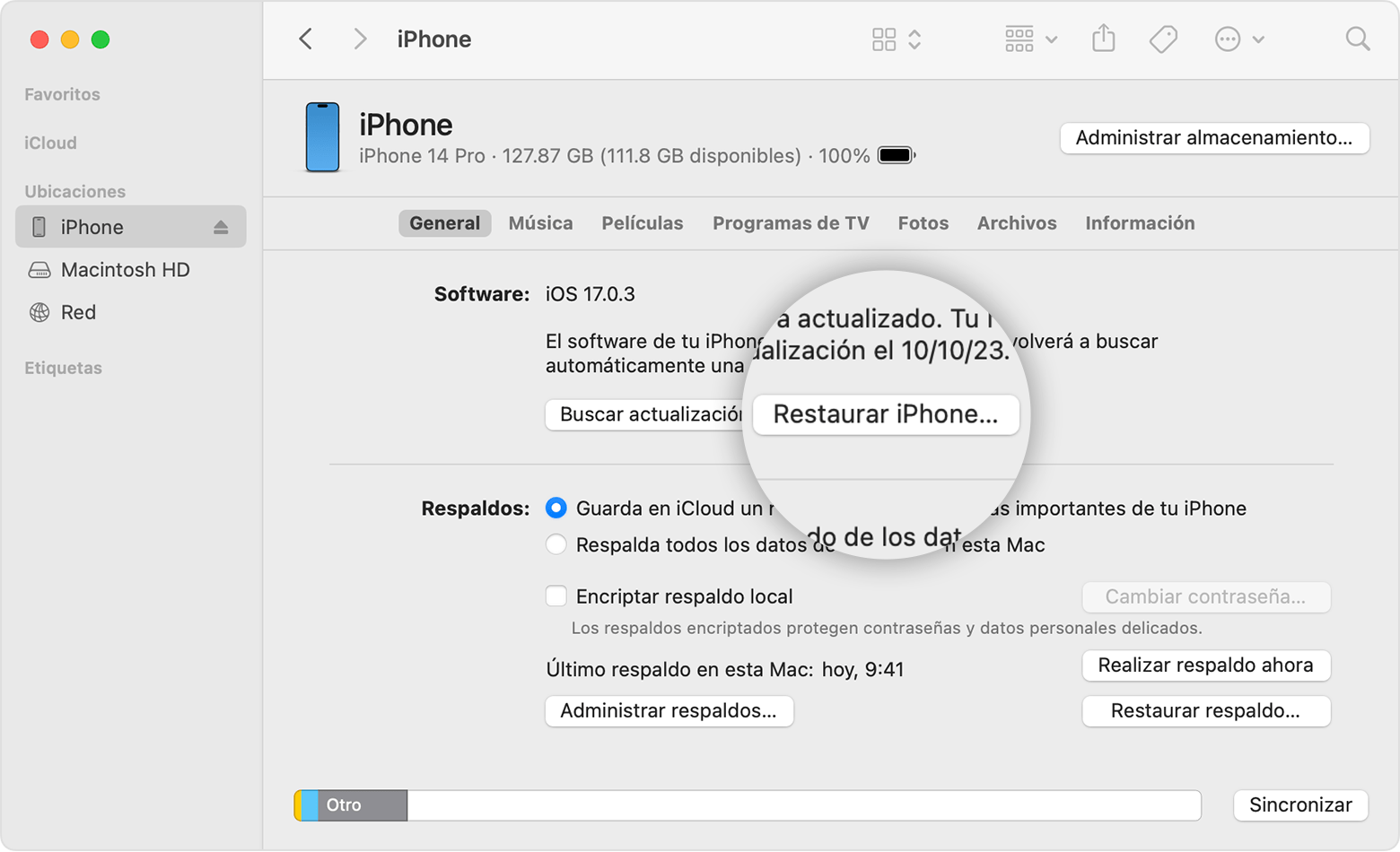 Instrucciones para formatear el iPhone desde la Mac