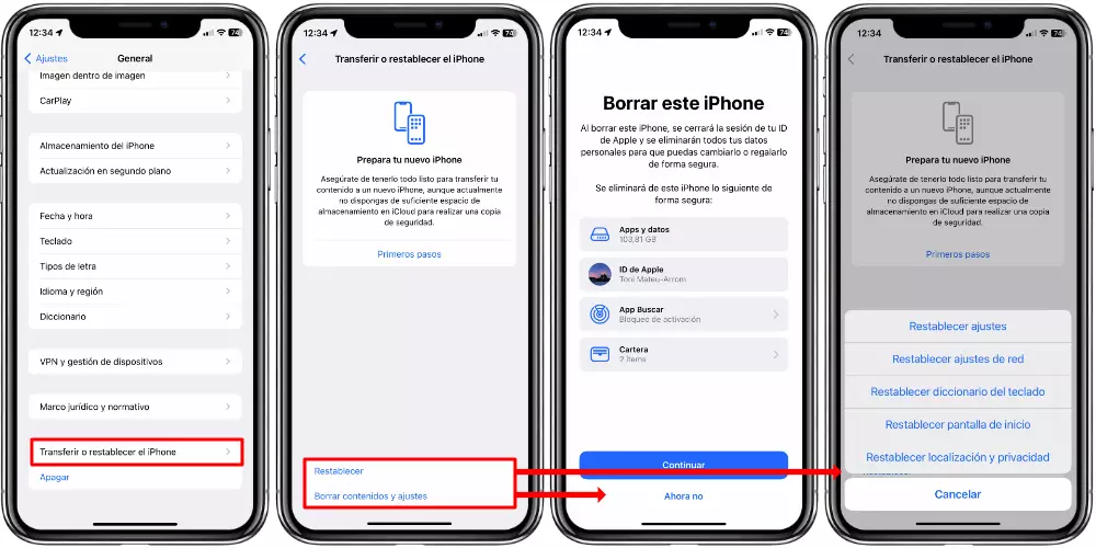 Proceso paso a paso para formatear un iphone